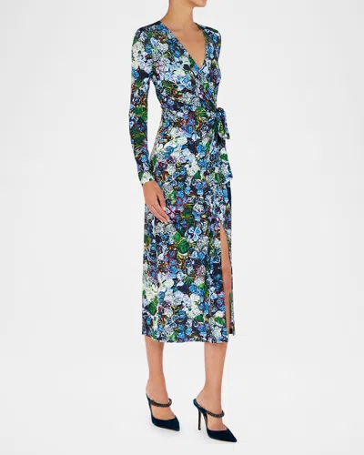 Mary Katrantzou Karola Lapis-print Jersey Wrap Midi Dress In Clover Aop Lapis Print