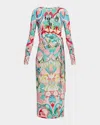 Mary Katrantzou Karola Long-sleeve Wrap Midi Dress In Gray