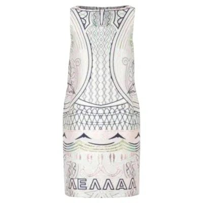 Pre-owned Mary Katrantzou Lella Printed Jacquard Dress Uk 12 / Us 8 In Gray