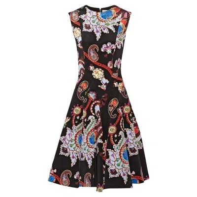 Pre-owned Mary Katrantzou Masson Printed Silk-satin Dress Uk 10 / Us 6 In Black
