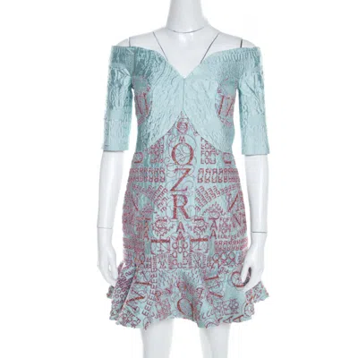 Mary Katrantzou Mint Blue Jacquard And Glitter De Beau Cocktail Dress