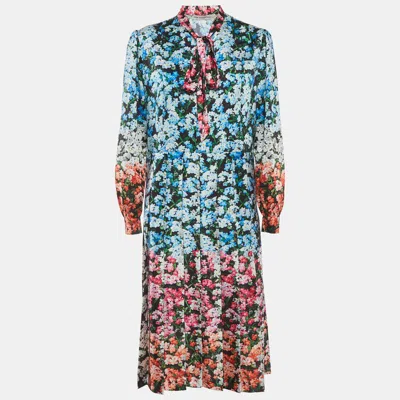 Pre-owned Mary Katrantzou Multicolor Floral Print Synthetic Pleated Midi Dress L