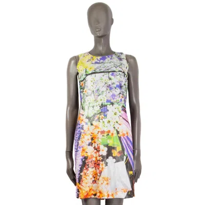 Pre-owned Mary Katrantzou Multicolor Viscose Floral Printed Sleeveless Shift Dress 10 S In Sand