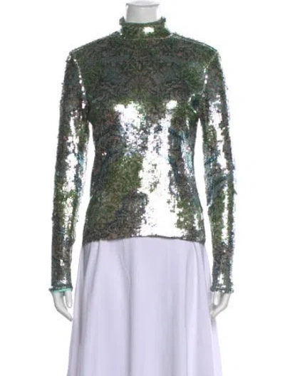 Pre-owned Mary Katrantzou Patterned Turtleneck Top In Green