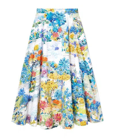 Mary Katrantzou Cadiot Pleated Floral-print Cotton-poplin Midi Skirt In Multi