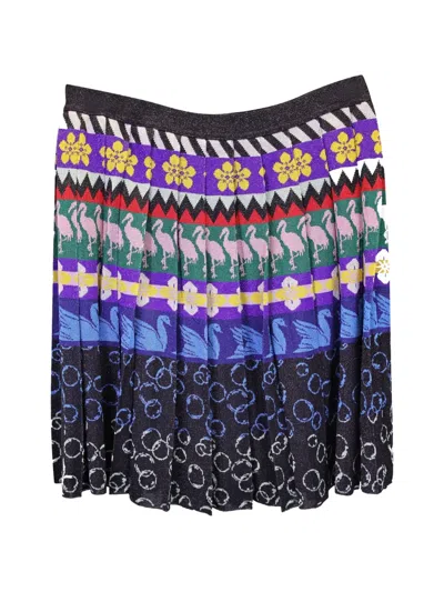 Pre-owned Mary Katrantzou Pleated Printed Mini Skirt In Black