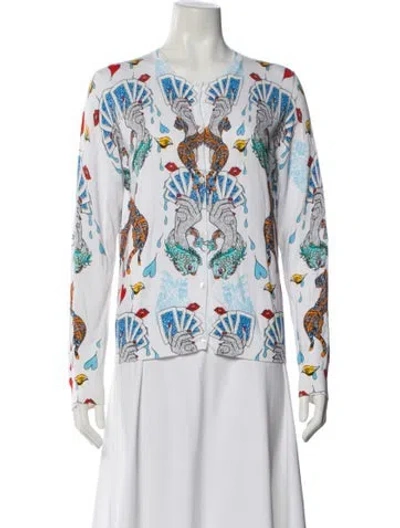 Pre-owned Mary Katrantzou Printed Crew Neck Sweater In White