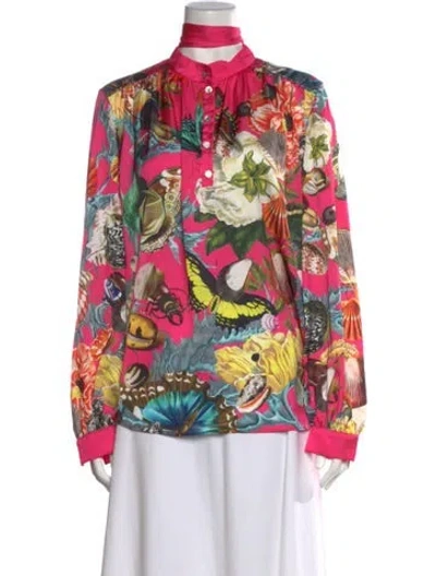 Pre-owned Mary Katrantzou Printed Long Sleeve Blouse In Pink