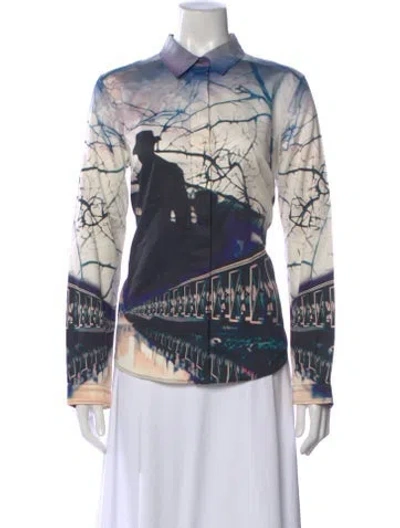 Pre-owned Mary Katrantzou Printed Long Sleeve Top In Blue