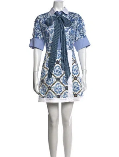 Pre-owned Mary Katrantzou Printed Mini Dress W/ Tags In Blue
