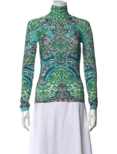 Pre-owned Mary Katrantzou Printed Turtleneck Top In Green