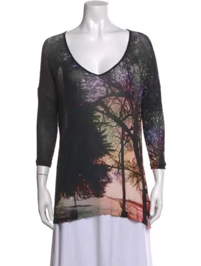 Pre-owned Mary Katrantzou Printed V-neck Top In Black