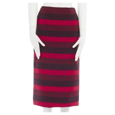Pre-owned Mary Katrantzou Red Purple Stripe Ribbon Overstitched Fitted Midi Skirt Uk8 26"