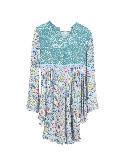 Pre-owned Mary Katrantzou Ruffle Print Dress In Blue