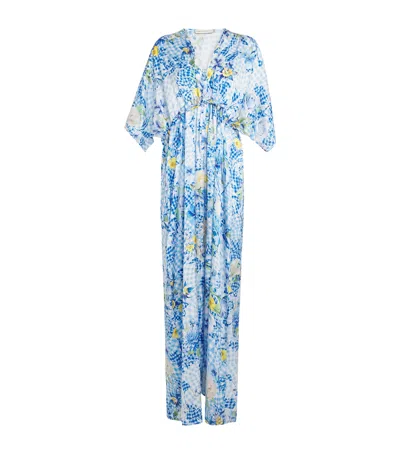 Mary Katrantzou Satin Fleur De Vichy Taormina Kaftan Dress In Blue