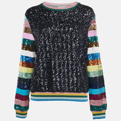 Pre-owned Mary Katrantzou Sequin Knit Rainbow Sleeve Detail Magpie Sweater M In Multicolor