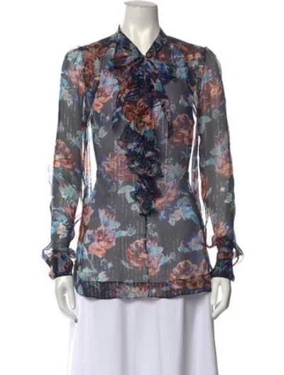 Pre-owned Mary Katrantzou Silk Floral Print Blouse In Black/metallic