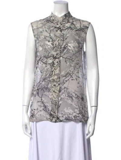 Pre-owned Mary Katrantzou Silk Floral Print Blouse In Grey