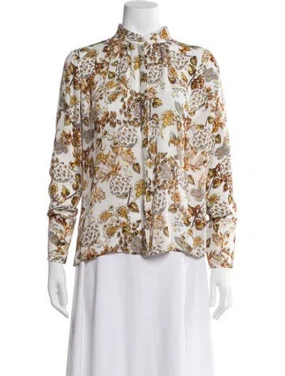 Pre-owned Mary Katrantzou Silk Floral Print Blouse W/ Tags In Yellow
