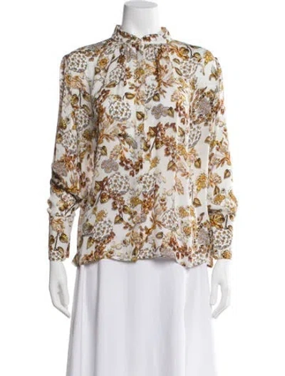 Pre-owned Mary Katrantzou Silk Floral Print Blouse W/ Tags In Yellow