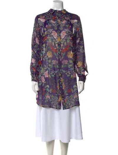 Pre-owned Mary Katrantzou Silk Floral Print Button-up Top In Purple