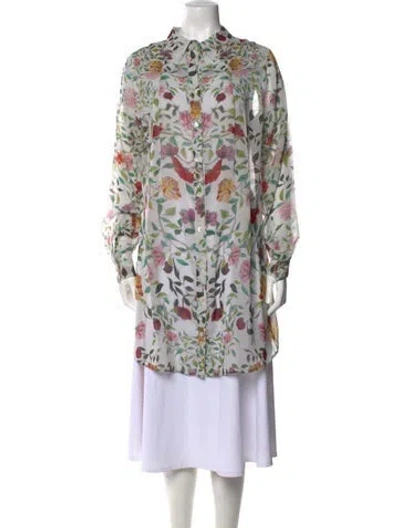 Pre-owned Mary Katrantzou Silk Floral Print Tunic In Neutral