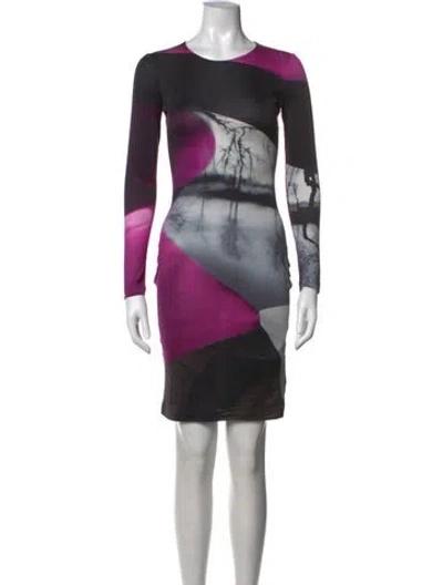Pre-owned Mary Katrantzou Silk Knee-length Dress W/ Tags In Black/purple