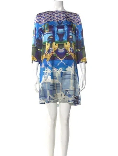 Pre-owned Mary Katrantzou Silk Mini Dress In Blue