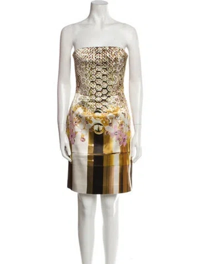 Pre-owned Mary Katrantzou Silk Mini Dress In Gold