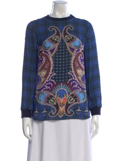 Pre-owned Mary Katrantzou Silk Patterned Top In Blue