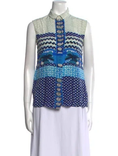 Pre-owned Mary Katrantzou Silk Printed Button-up Top In Blue