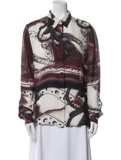 Pre-owned Mary Katrantzou Silk Printed Button-up Top In White