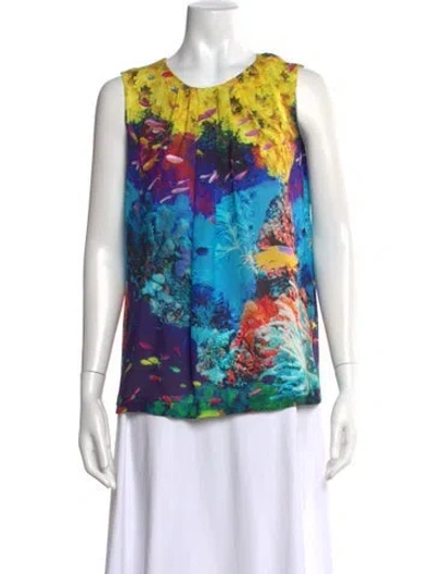 Pre-owned Mary Katrantzou Silk Printed Top In Blue