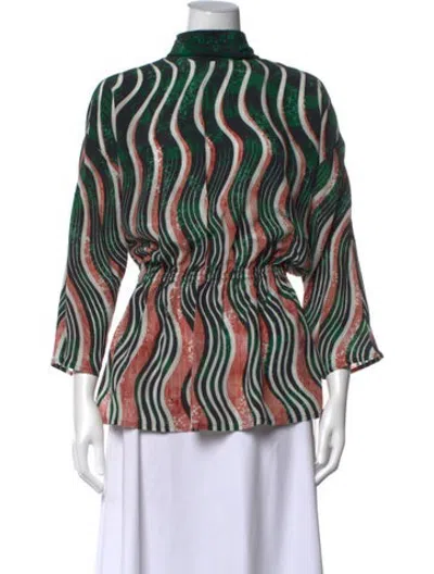 Pre-owned Mary Katrantzou Silk Striped Top In Green