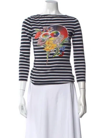 Pre-owned Mary Katrantzou Striped Bateau Neckline Top In Black/white