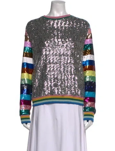 Pre-owned Mary Katrantzou Striped Crew Neck Sweater W/ Tags In Silver
