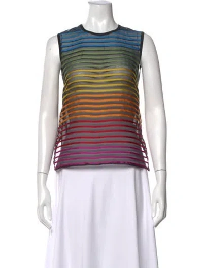 Pre-owned Mary Katrantzou Striped Crew Neck Top In Black