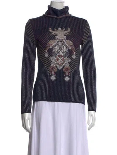 Pre-owned Mary Katrantzou Striped Turtleneck Sweater In Blue