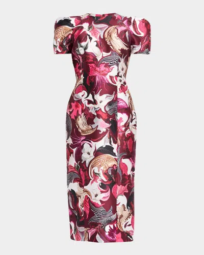 Mary Katrantzou Surene Floral-print Midi Sheath Dress In Pink