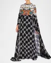 Mary Katrantzou Thali Caramolengo Plexus-print Cape Gown In Caramolengo Plexus Print