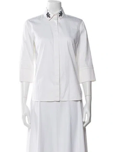 Pre-owned Mary Katrantzou Three-quarter Sleeve Button-up Top In White