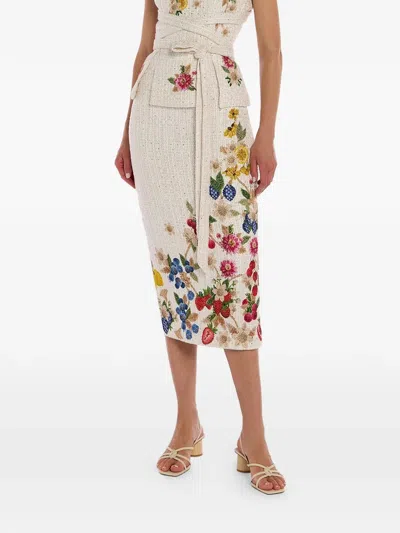 Mary Katrantzou Vargas Fruit-embroidered Midi Skirt In Brown
