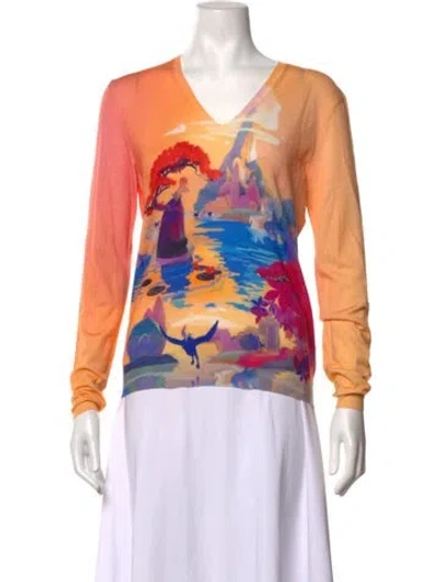 Pre-owned Mary Katrantzou Virgin Wool Printed Sweater In Orange