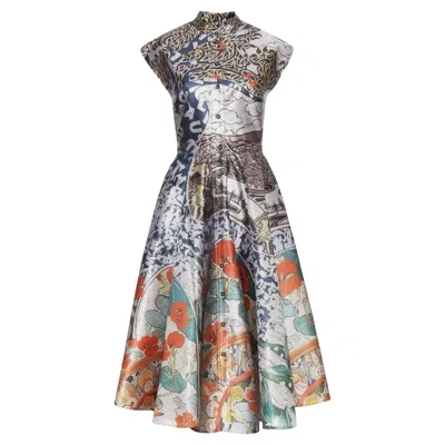 Pre-owned Mary Katrantzou Winding River Drive Dress Uk 10 / Us 6 In Gray