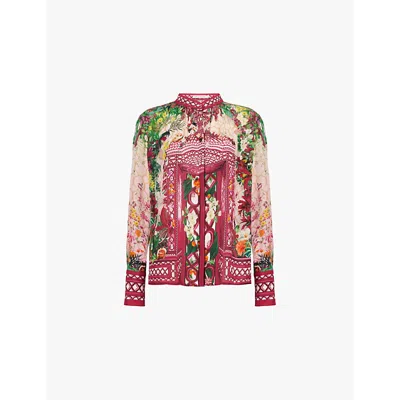 Mary Katrantzou Womens Topiary Jq Lana Graphic-print Silk Blouse