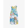Shop Mary Katrantzou Womens Aviemore Water Iris Belted Cotton-poplin Midi Dress