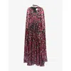 Mary Katrantzou Womens Fuchsia Feath Charlot Feather-print Chiffon Maxi Dress In Multi