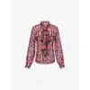 Mary Katrantzou Womens Fuchsia Feath Ines Tie-neck Printed Chiffon Blouse In Red