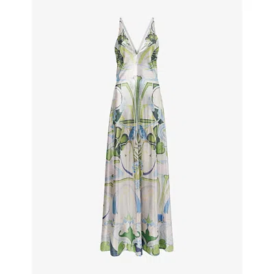 Mary Katrantzou Womens Daria Plunge-v-neck Woven Maxi Dress Ceramica Lila In Purple