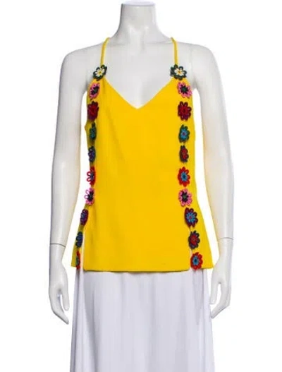 Pre-owned Mary Katrantzou Wool Floral Print Top In Yellow